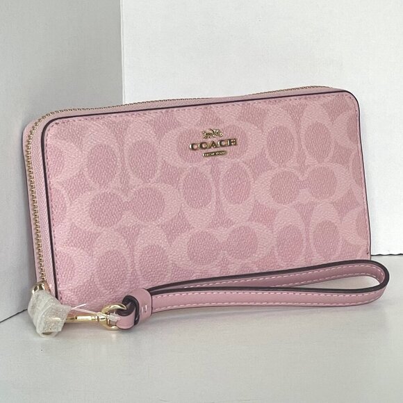 Coach Long Zip Around Wallet CW778 Powder Pink Signature Canvas Wristlet ORGPKG - Picture 4 of 9
